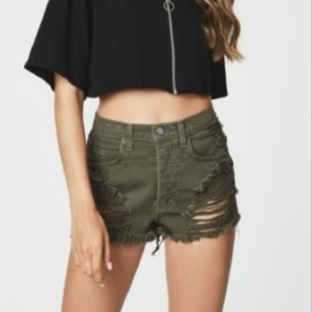 LF Carmar Green High Rise Denim Shorts